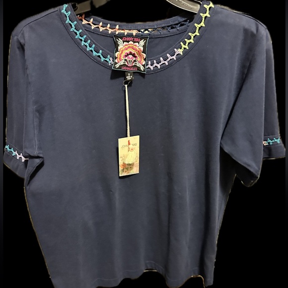 NWT ❤️ Johnny Was Navy Blue Crochet Women's Tee - Picture 6 of 11